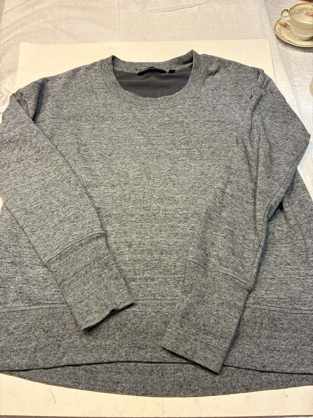 Athleta Gray Marled Fleece-Lined Crewneck Pullover Sweatshirt